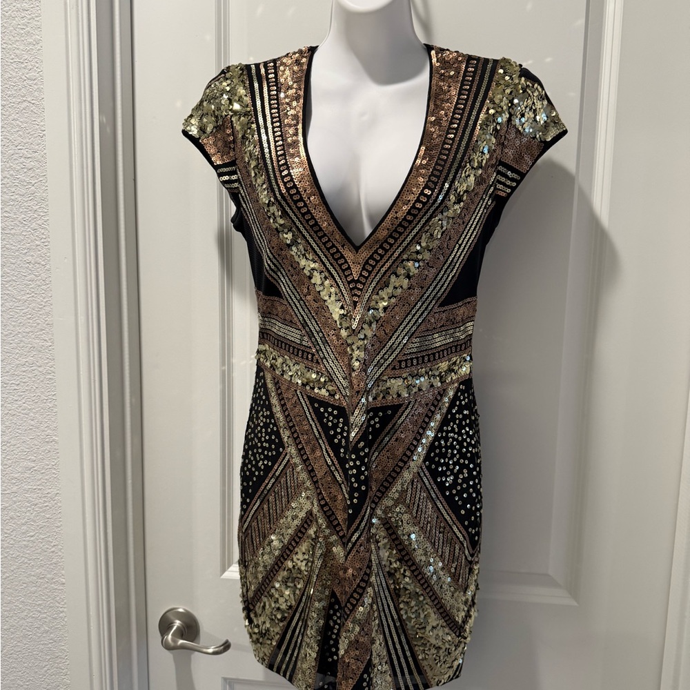 Express Black and Gold Sequin Dress